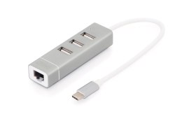 Digitus 3-portowy hub USB 2.0 i adapter LAN Fast Ethernet ze złączem Type-C™