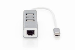 Digitus 3-portowy hub USB 2.0 i adapter LAN Fast Ethernet ze złączem Type-C™