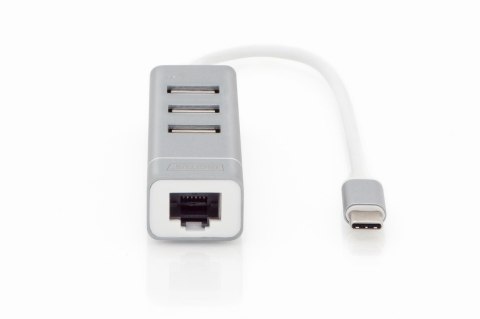 Digitus 3-portowy hub USB 2.0 i adapter LAN Fast Ethernet ze złączem Type-C™