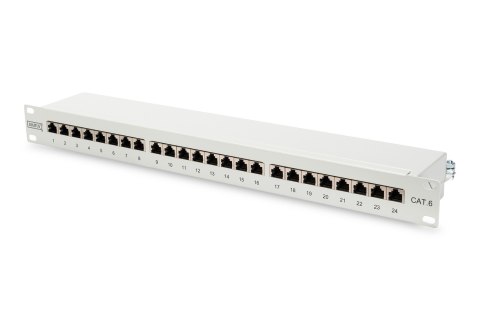 Digitus Panel krosowy (patch panel) 19'' 24x RJ45, LSA poziom, kat.6, ekranowany, 1U, szary, prowadnica kabli Digitus Panel krosowy (patch panel) 19'' 24x RJ45, LSA poziom, kat.6, ekranowany, 1U, szary, prowadnica kabli