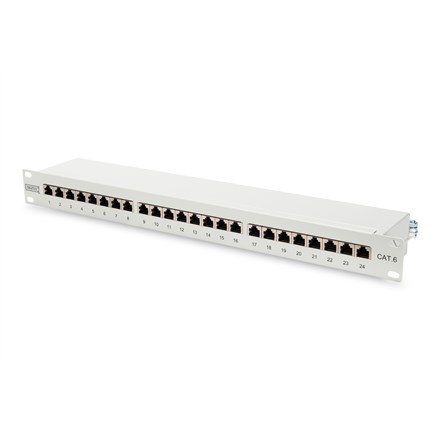 Digitus Panel krosowy (patch panel) 19'' 24x RJ45, LSA poziom, kat.6, ekranowany, 1U, szary, prowadnica kabli Digitus Panel krosowy (patch panel) 19'' 24x RJ45, LSA poziom, kat.6, ekranowany, 1U, szary, prowadnica kabli