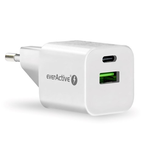 EVERACTIVE ŁADOWARKA SIECIOWA GAN SC-390Q Z GNIAZDEM USB QC3.0 ORAZ USB-C PD PPS 30W SC-390Q