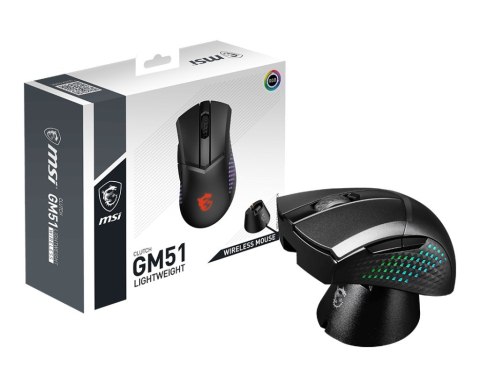 MSI CLUTCH GM51 LIGHTWEIGHT WIRELESS myszka Gaming Po prawej stronie RF Wireless + Bluetooth + USB Type-C Optyczny 26000 DPI MSI CLUTCH GM51 LIGHTWEIGHT WIRELESS myszka Gaming Po prawej stronie RF Wireless + Bluetooth + USB Type-C Optyczny 26000 DPI