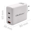Qoltec Ładowarka sieciowa 100W GaN | 5-20V | 1.5-5A | 2 x USB-C PD | 1 x USB QC 3.0 | Biała