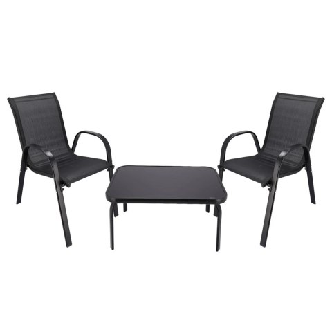Klasyczny zestaw mebli ogrodowych Black Forest tekstylen dwa krzesła + stolik czarny Klasyczny zestaw mebli ogrodowych Black Forest tekstylen dwa krzesła + stolik czarny