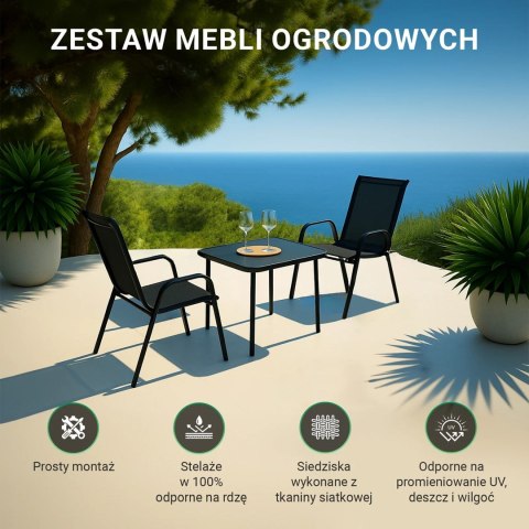 Klasyczny zestaw mebli ogrodowych Black Forest tekstylen dwa krzesła + stolik czarny Klasyczny zestaw mebli ogrodowych Black Forest tekstylen dwa krzesła + stolik czarny