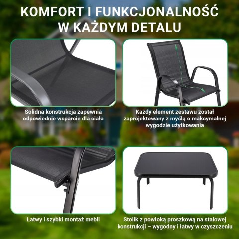 Klasyczny zestaw mebli ogrodowych Black Forest tekstylen dwa krzesła + stolik czarny Klasyczny zestaw mebli ogrodowych Black Forest tekstylen dwa krzesła + stolik czarny