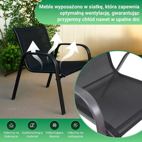 Klasyczny zestaw mebli ogrodowych Black Forest tekstylen dwa krzesła + stolik czarny Klasyczny zestaw mebli ogrodowych Black Forest tekstylen dwa krzesła + stolik czarny