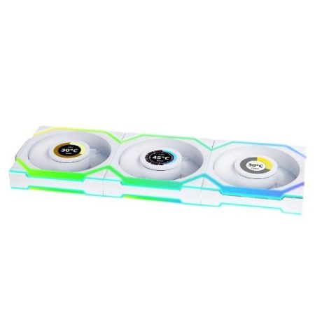 Wentylator Lian Li LULI-100 UNI FAN SL LCD, ARGB, PWM, 3x, 120 mm, Bezprzewodowe sterowanie za pomocą kontrolera 2.4GHz, biały Wentylator Lian Li LULI-100 UNI FAN SL LCD, ARGB, PWM, 3x, 120 mm, Bezprzewodowe sterowanie za pomocą kontrolera 2.4GHz, biały
