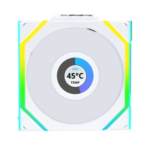Wentylator Lian Li LULI-100 UNI FAN SL LCD, ARGB, PWM, 3x, 120 mm, Bezprzewodowe sterowanie za pomocą kontrolera 2.4GHz, biały Wentylator Lian Li LULI-100 UNI FAN SL LCD, ARGB, PWM, 3x, 120 mm, Bezprzewodowe sterowanie za pomocą kontrolera 2.4GHz, biały