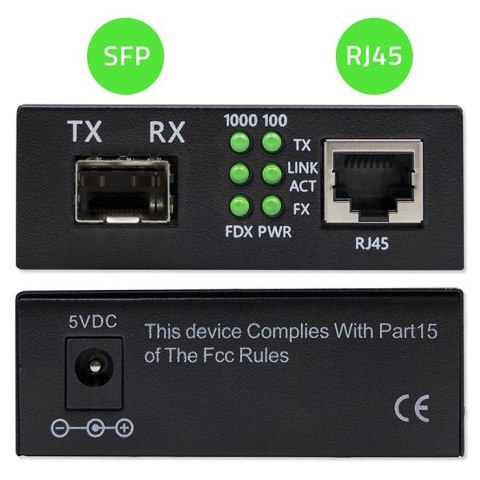 Qoltec Dwukierunkowy Media Konwerter SWITCH Ethernet 1x RJ45 1x SFP| 1000Mb/s | 5V Qoltec Dwukierunkowy Media Konwerter SWITCH Ethernet 1x RJ45 1x SFP| 1000Mb/s | 5V