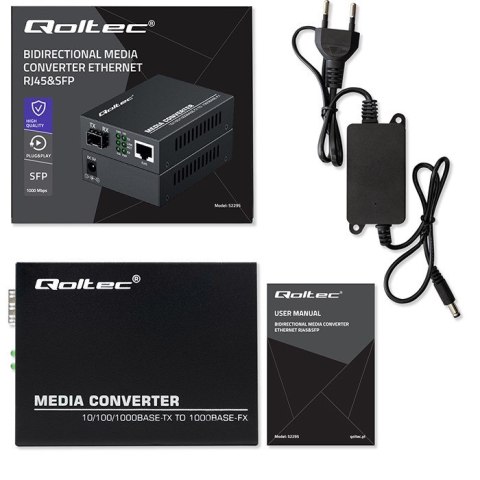 Qoltec Dwukierunkowy Media Konwerter SWITCH Ethernet 1x RJ45 1x SFP| 1000Mb/s | 5V Qoltec Dwukierunkowy Media Konwerter SWITCH Ethernet 1x RJ45 1x SFP| 1000Mb/s | 5V