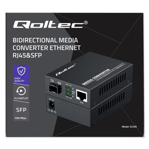 Qoltec Dwukierunkowy Media Konwerter SWITCH Ethernet 1x RJ45 1x SFP| 1000Mb/s | 5V Qoltec Dwukierunkowy Media Konwerter SWITCH Ethernet 1x RJ45 1x SFP| 1000Mb/s | 5V