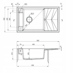 Zlewozmywak granitowy magnetyczny 1-komorowy z ociekaczem ZRM S113 5908212095003
