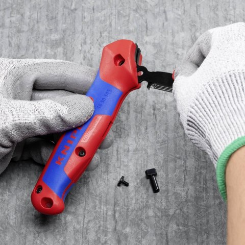 KNIPEX NÓŻ DO ŚCIĄGANIA IZOLACJI ZE STOPKĄ PROWADZĄCĄ I GRZECHOTKĄ