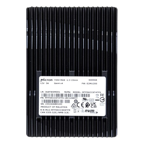 Dysk SSD Micron 7450 MAX 6.4TB U.3 (15mm) NVMe Gen4 MTFDKCC6T4TFS-1BC1ZABYYR (DWPD 3) Dysk SSD Micron 7450 MAX 6.4TB U.3 (15mm) NVMe Gen4 MTFDKCC6T4TFS-1BC1ZABYYR (DWPD 3)