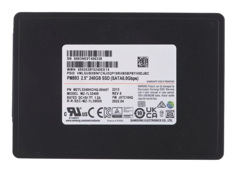 Dysk SSD Samsung PM893 240GB SATA 2.5" MZ7L3240HCHQ-00A07 (DWPD 1) Dysk SSD Samsung PM893 240GB SATA 2.5" MZ7L3240HCHQ-00A07 (DWPD 1)