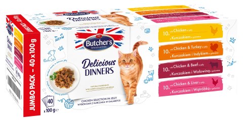 BUTCHER'S Delicious Dinners Jumbo Pack - mokra karma dla kota - 40x100 g BUTCHER'S Delicious Dinners Jumbo Pack - mokra karma dla kota - 40x100 g