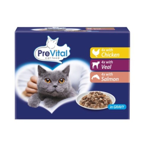 PREVITAL- Z kurczakiem, cielęciną i łososiem w sosie - Pełnoporcjowa karma dla kotów 12x100g PREVITAL- Z kurczakiem, cielęciną i łososiem w sosie - Pełnoporcjowa karma dla kotów 12x100g