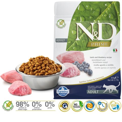FARMINA N&D Prime Cat Lamb and Blueberry Adult - sucha karma dla kota - 300 g FARMINA N&D Prime Cat Lamb and Blueberry Adult - sucha karma dla kota - 300 g