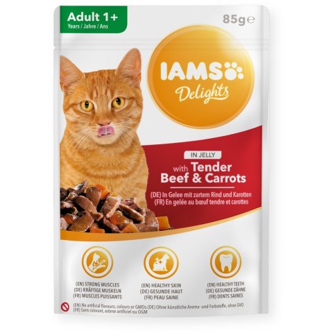 IAMS Delights Adult z wołowiną i marchewką w galarecie 85g kot IAMS Delights Adult z wołowiną i marchewką w galarecie 85g kot