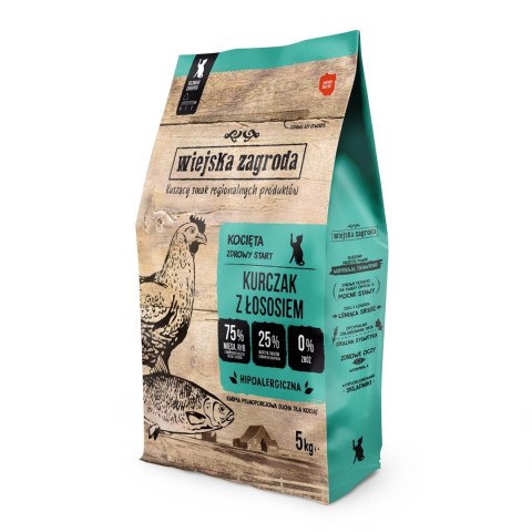 Wiejska Zagroda karma sucha dla kota Kurczak z łososiem kocięta 5 kg Wiejska Zagroda karma sucha dla kota Kurczak z łososiem kocięta 5 kg
