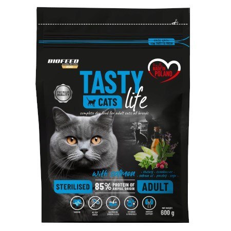 BIOFEED TASTY CATS LIFE STERILISED WITH SALMON 600G BIOFEED TASTY CATS LIFE STERILISED WITH SALMON 600G
