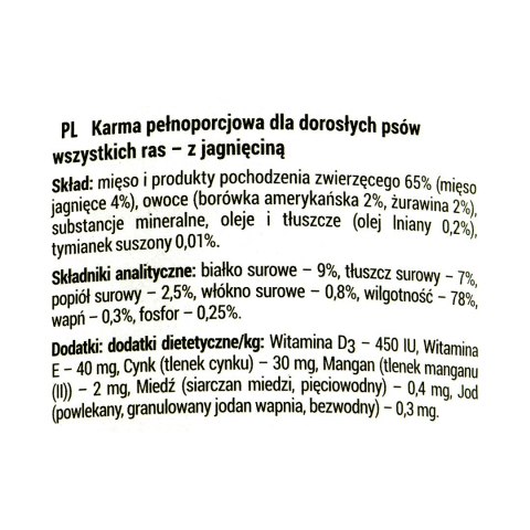 DOLINA NOTECI Rafi z jagnięciną, żurawiną i borówką - mokra karma dla psa - 400 g DOLINA NOTECI Rafi z jagnięciną, żurawiną i borówką - mokra karma dla psa - 400 g