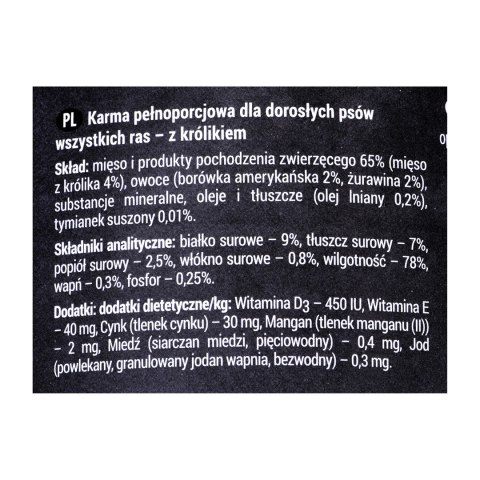 DOLINA NOTECI Rafi z królikiem, żurawiną i borówką - mokra karma dla psa - 400 g DOLINA NOTECI Rafi z królikiem, żurawiną i borówką - mokra karma dla psa - 400 g