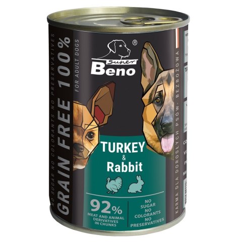 Super Beno bez zbóż kąski indyk,królik w sosie 415g Super Beno bez zbóż kąski indyk,królik w sosie 415g