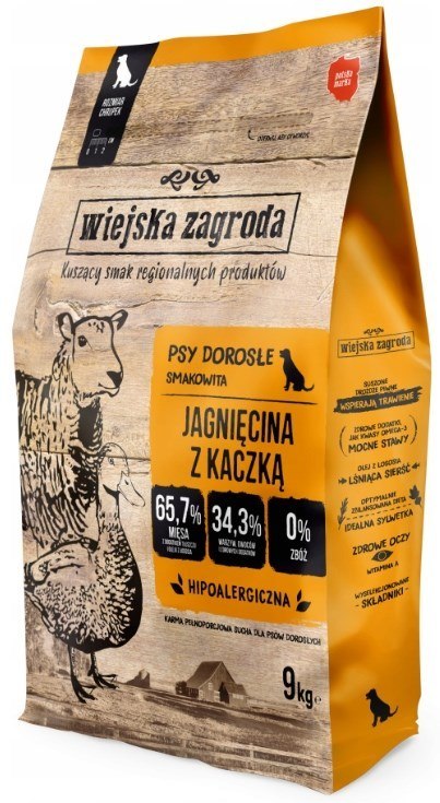 Wiejska Zagroda Karma sucha dla psa Jagnięcina z kaczką (dorosły) chrupki S 9kg Wiejska Zagroda Karma sucha dla psa Jagnięcina z kaczką (dorosły) chrupki S 9kg