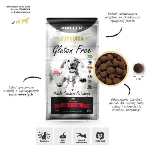 BIOFEED Euphoria G-F psy MID&MAXI wołowina 2kg BIOFEED Euphoria G-F psy MID&MAXI wołowina 2kg
