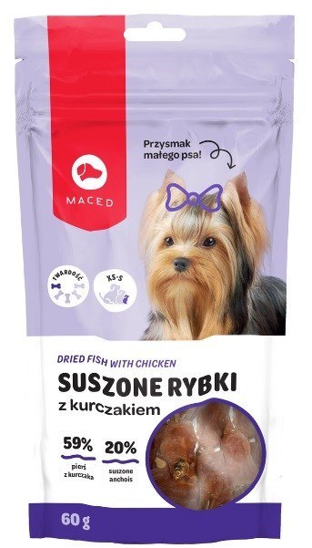 MACED Suszone rybki z kurczakiem - przysmak dla psa - 60 g MACED Suszone rybki z kurczakiem - przysmak dla psa - 60 g