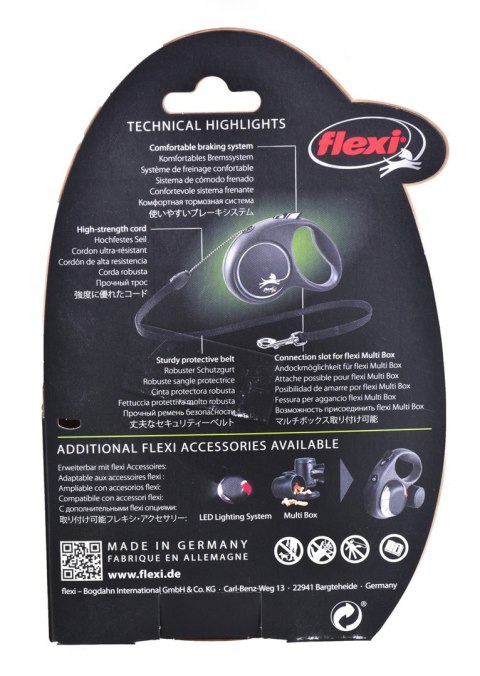 Smycz flexi automatyczna Black Design S taśma 5 m - dla psa do 15 kg, kolor srebrny Smycz flexi automatyczna Black Design S taśma 5 m - dla psa do 15 kg, kolor srebrny