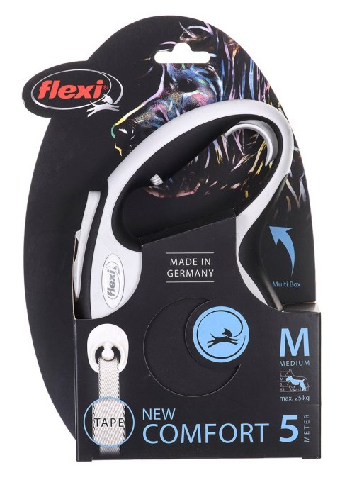 Smycz flexi automatyczna New Comfort M taśma 5 m - dla psa do 25 kg, kolor czarny Smycz flexi automatyczna New Comfort M taśma 5 m - dla psa do 25 kg, kolor czarny