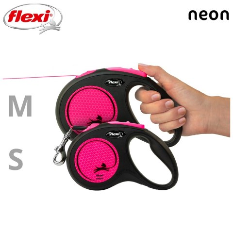 Smycz flexi automatyczna New Neon S taśma 5 m - dla psa do 15 kg, kolor różowy Smycz flexi automatyczna New Neon S taśma 5 m - dla psa do 15 kg, kolor różowy