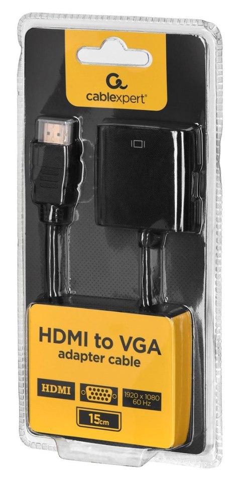 Adapter GEMBIRD A-HDMI-VGA-04 (HDMI M - D-Sub (VGA) F; 0,15m; kolor czarny) Adapter GEMBIRD A-HDMI-VGA-04 (HDMI M - D-Sub (VGA) F; 0,15m; kolor czarny)