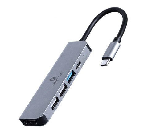 GEMBIRD MULTI ADAPTER USB TYP-C 5W1 (HUB + HDMI + PD) SREBRNY GEMBIRD MULTI ADAPTER USB TYP-C 5W1 (HUB + HDMI + PD) SREBRNY