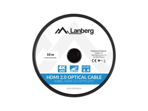 LANBERG KABEL HDMI LANBERG KABEL HDMI M/M V2.0 10M OPTYCZNY AOC CZARNY CA-HDMI-20FB-0100-BK LANBERG KABEL HDMI LANBERG KABEL HDMI M/M V2.0 10M OPTYCZNY AOC CZARNY CA-HDMI-20FB-0100-BK