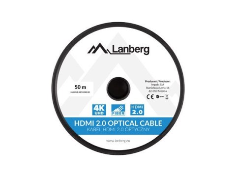 LANBERG KABEL HDMI M/M V2.0 50M OPTYCZNY AOC CA-HDMI-20FB-0500-BK LANBERG KABEL HDMI M/M V2.0 50M OPTYCZNY AOC CA-HDMI-20FB-0500-BK