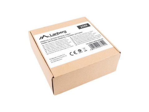 LANBERG KABEL HDMI M/M V2.1 20M 8K OPTYCZNY AOC CA-HDMI-30FB-0200-BK LANBERG KABEL HDMI M/M V2.1 20M 8K OPTYCZNY AOC CA-HDMI-30FB-0200-BK