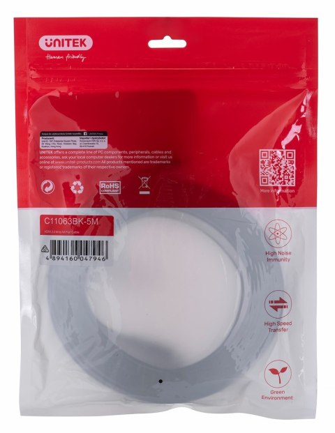 UNITEK KABEL HDMI 2.0 4K60HZ,PŁASKI,5M,C11063BK-5M UNITEK KABEL HDMI 2.0 4K60HZ,PŁASKI,5M,C11063BK-5M