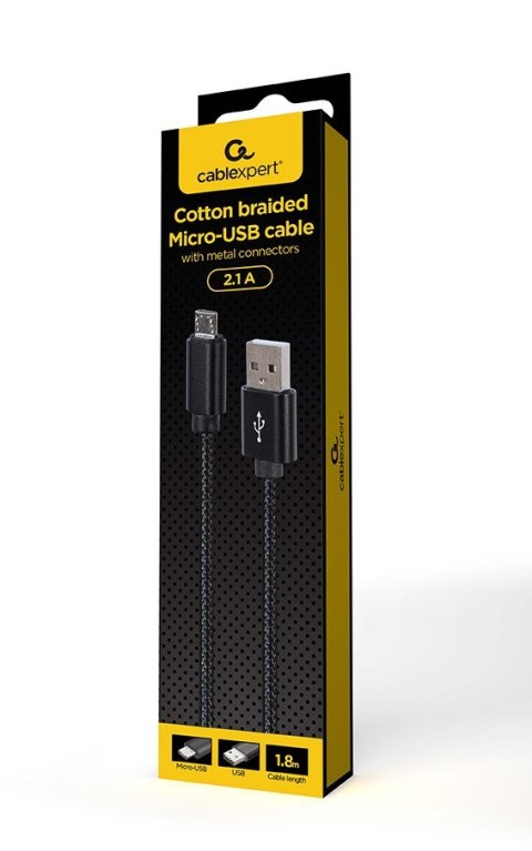 GEMBIRD KABEL USB - MICRO USB W OPLOCIE TEKSTYLNYM, WTYKI W OSŁONIE METALOWEJ 1.8M, ŁADOWANIE/TRANSMISJA DANYCH, CZARNY GEMBIRD KABEL USB - MICRO USB W OPLOCIE TEKSTYLNYM, WTYKI W OSŁONIE METALOWEJ 1.8M, ŁADOWANIE/TRANSMISJA DANYCH, CZARNY