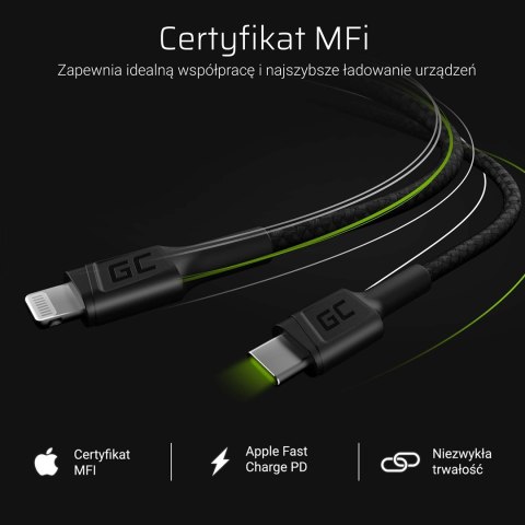 GREEN CELL KABEL KABGC07 GC POWER STREAM USB-C - LIGHTNING 100CM (MFI CERTIFIED) GREEN CELL KABEL KABGC07 GC POWER STREAM USB-C - LIGHTNING 100CM (MFI CERTIFIED)