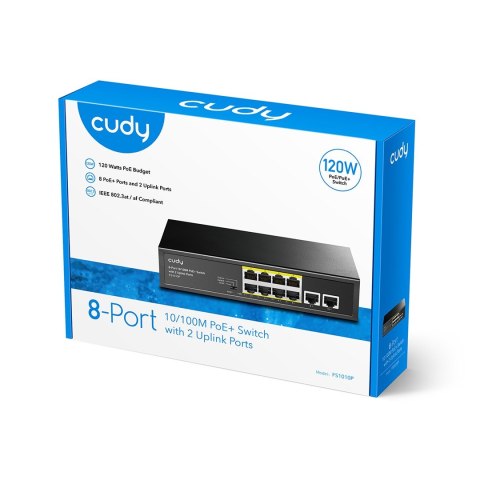 Switch CUDY FS1010P 8-Port 10/100M PoE+ 120W 2xUplink Switch CUDY FS1010P 8-Port 10/100M PoE+ 120W 2xUplink