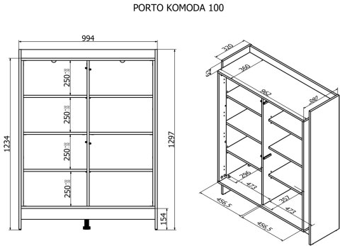Komoda PORTO 100x38x130 dąb/czarny Komoda PORTO 100x38x130 dąb/czarny
