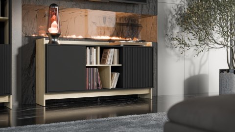 Komoda PORTO 2D 150x38x77 dąb/czarny Komoda PORTO 2D 150x38x77 dąb/czarny