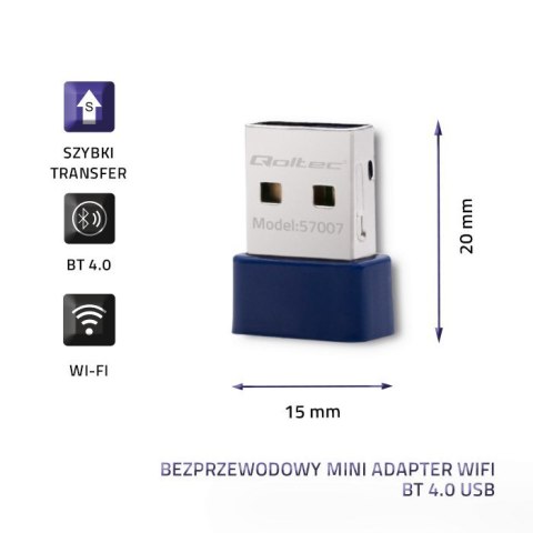 QOLTEC ADAPTER WI-FI BEZPRZEWODOWY STANDARD N | BT 4.0 USB QOLTEC ADAPTER WI-FI BEZPRZEWODOWY STANDARD N | BT 4.0 USB