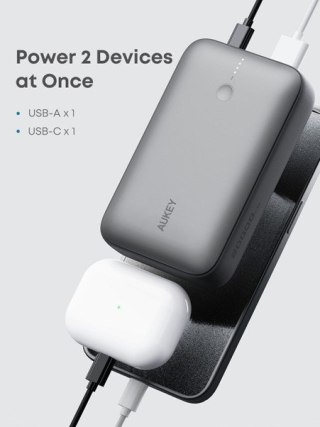 AUKEY POWERBANK 20 000 MAH, USB-C 22,5W, USB-A,MINI, SZARY