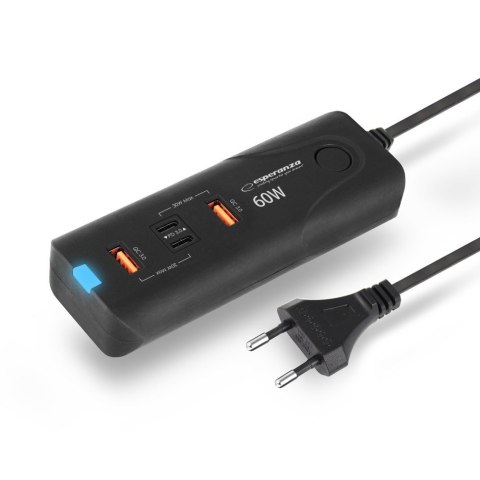 ESPERANZA ŁADOWARKA 60W 2X USB-C PD 30W / 2X USB-A QC 3.0 18W EZC109 ESPERANZA ŁADOWARKA 60W 2X USB-C PD 30W / 2X USB-A QC 3.0 18W EZC109